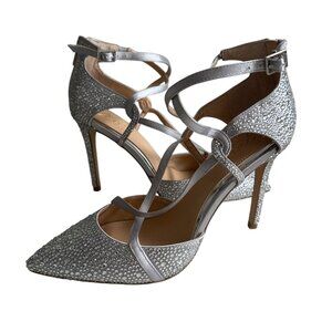 BADGLEY MISCHKA Jewel Silver Heels Size 7.5 NEW without box